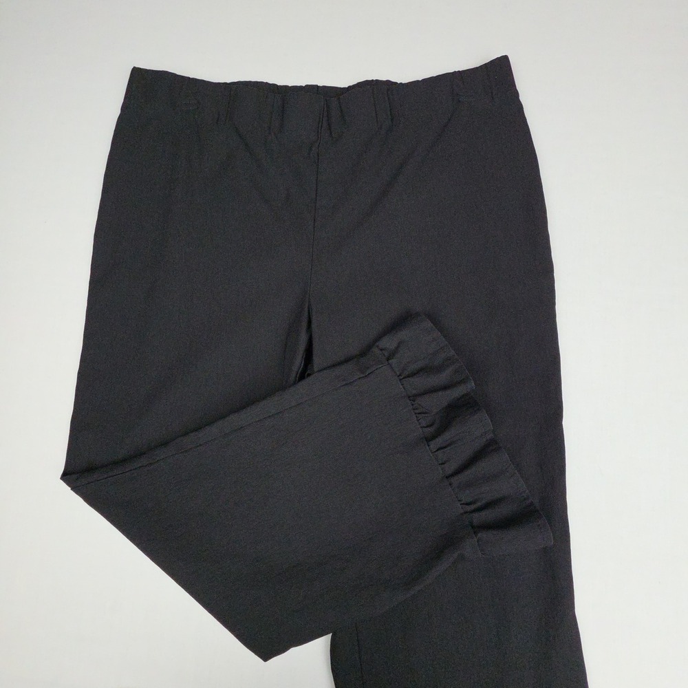 Jules & Leopold Ruffle Hem Pull On Crop Pants Womens L Black Stretch Rayon Blend